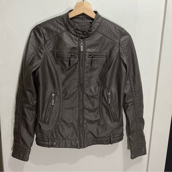 J2 Gray Faux Leather Zip Bomber Jacket Medium - Picture 3 of 14